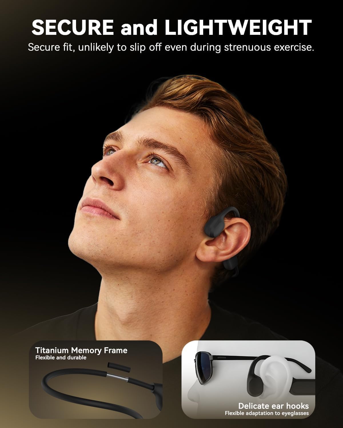 Detalle de ANSTEN Casque Conduzione Ossea Bluetooth 6.0 IPX8 con riduzione rumore AI, auricolare a orecchio aperto