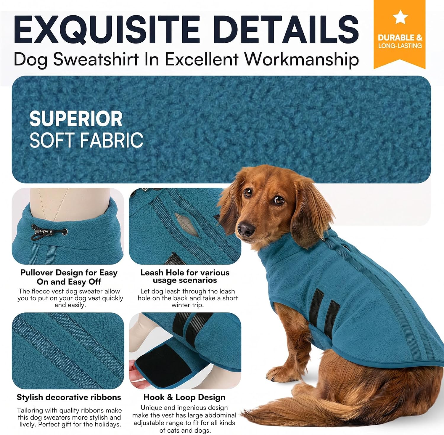 Detalle 2 de Queenmore Small Dog Fleece Vest with Adjustable Closure and Leash Hole