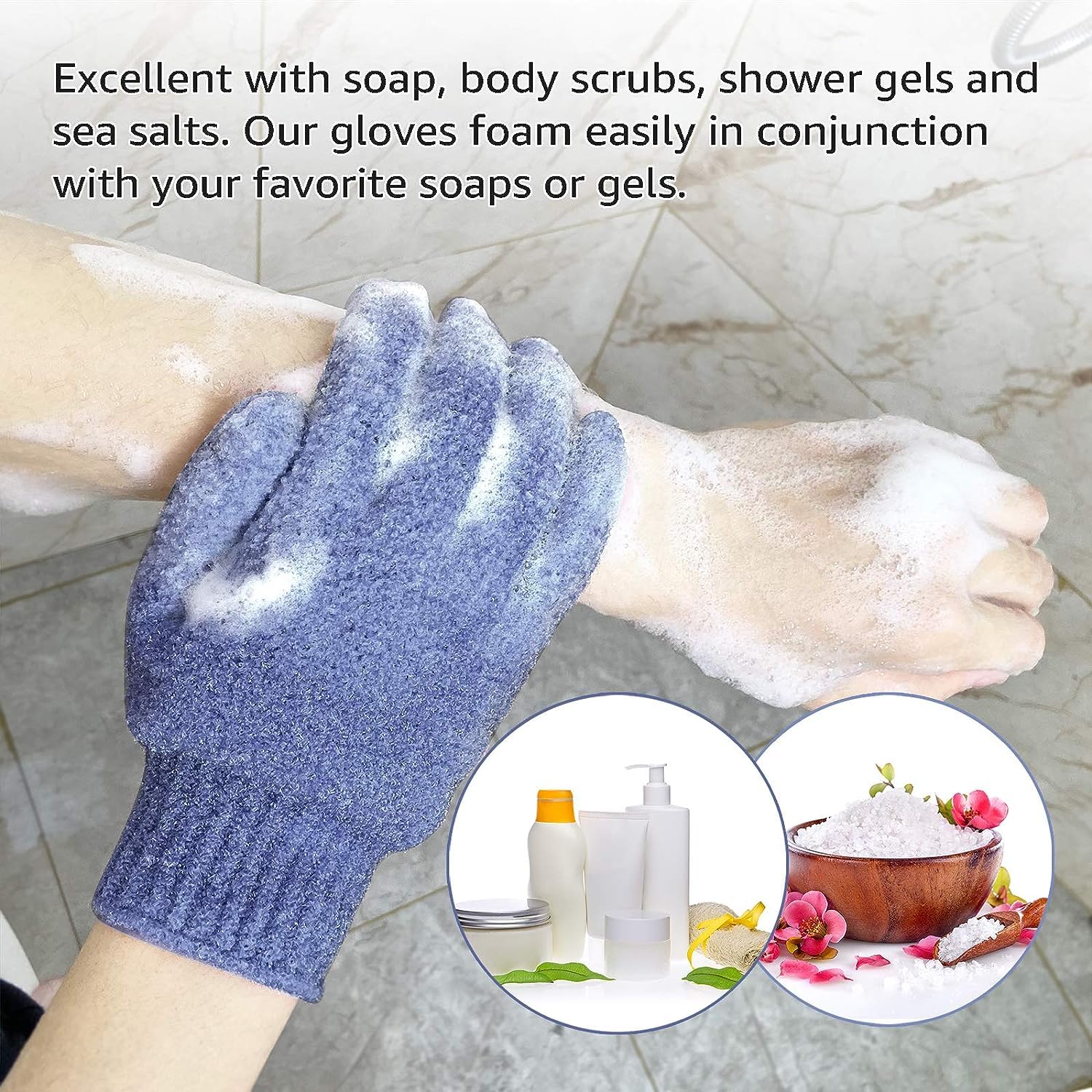 Detalle 2 de Evridwear Exfoliating Dual Texture Bath Gloves (1 Pair) for Shower, Spa & Body Scrubs