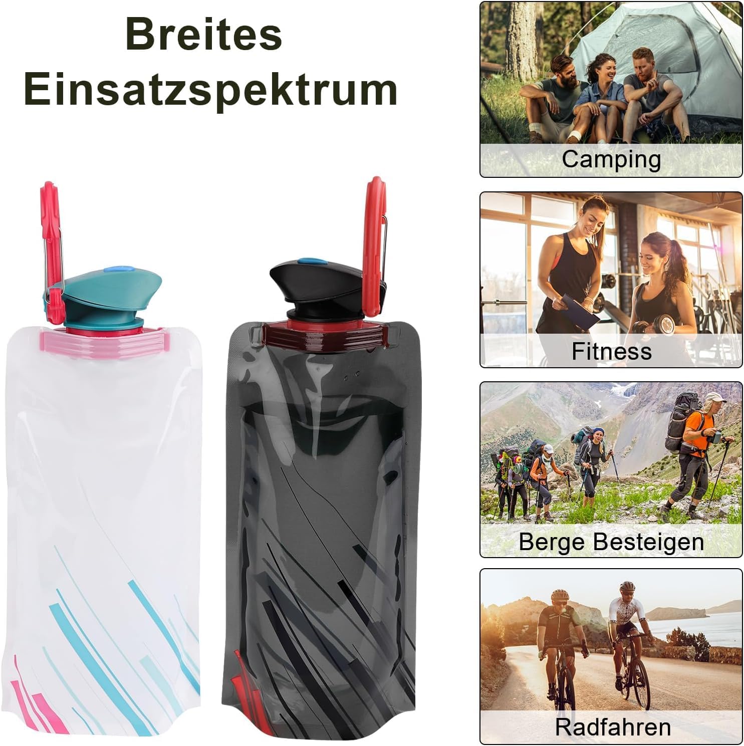 Detalle 2 de VIEVRE Faltbare Trinkflasche 2 Stück – Wiederverwendbar, BPA-frei, Schwarz