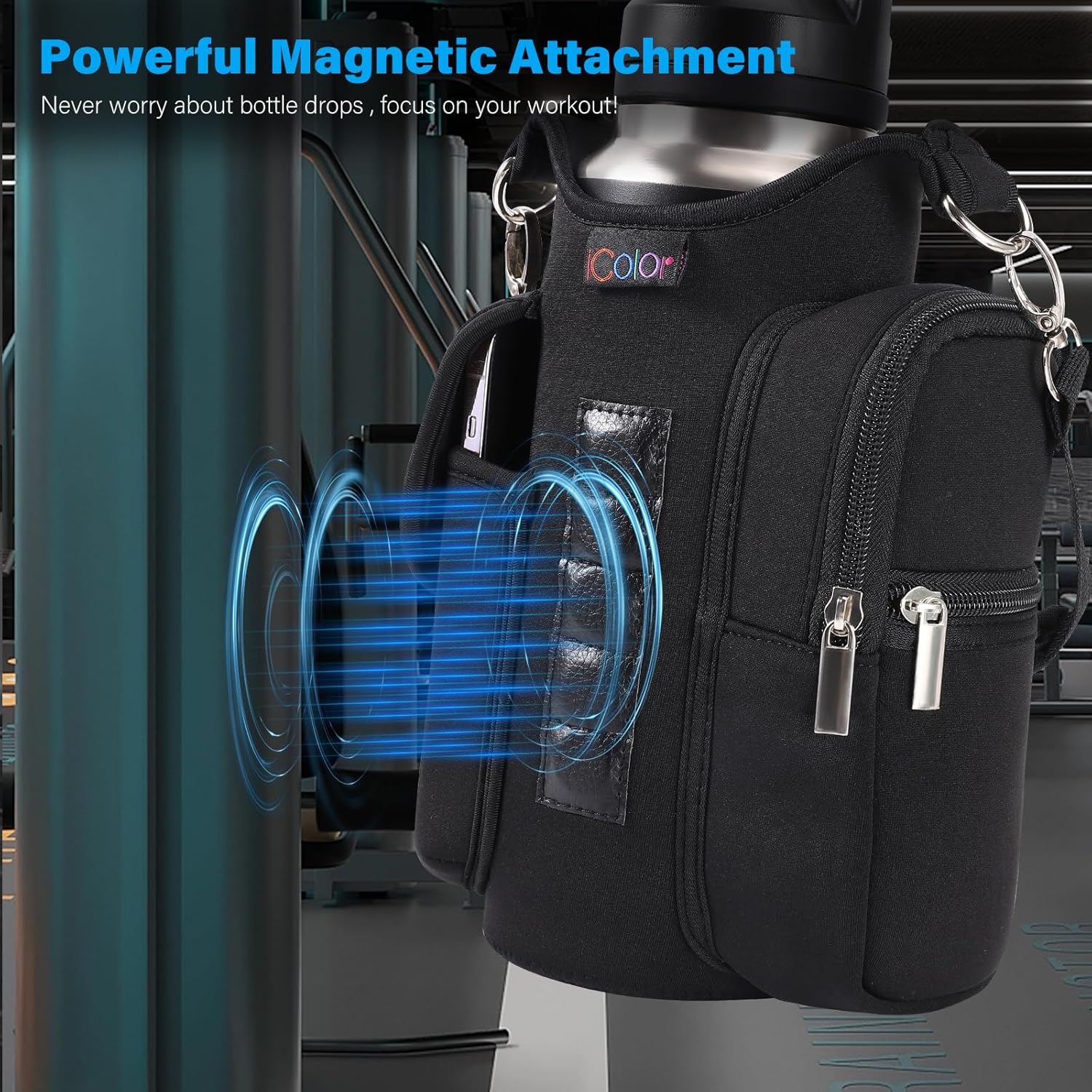 Thumbnail 1 de icolor Gym Borsa Magnetica: Borsa da palestra con portabottiglia magnetico e scomparti per cellulare