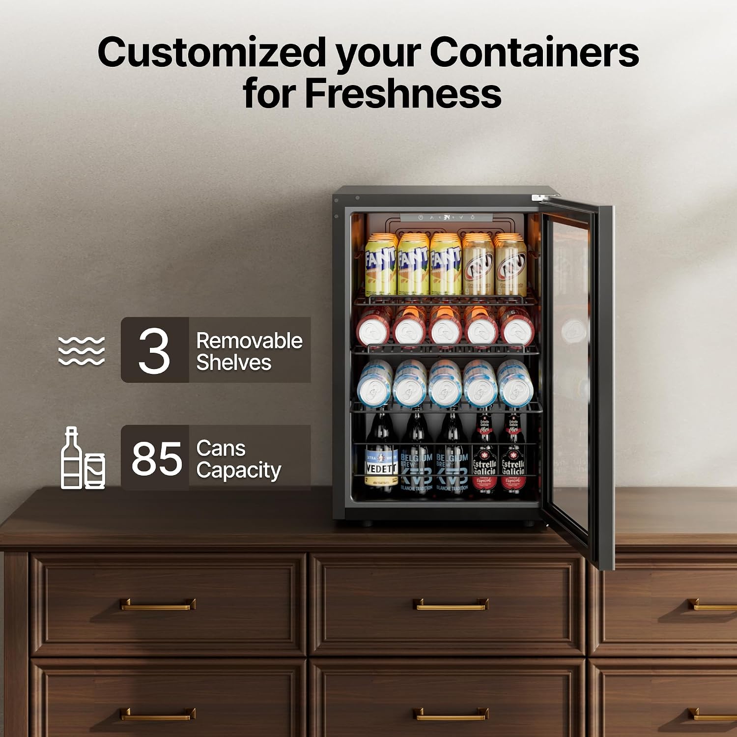 Detalle 1 de Ca'Lefort 85-Can Beverage Refrigerator with Reversible Glass Door and LED Lighting