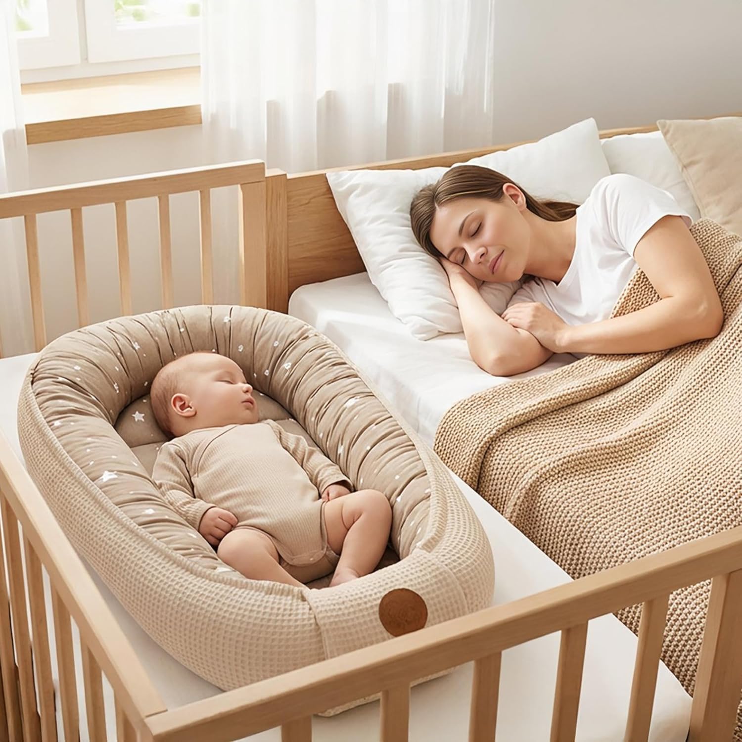 Thumbnail 5 de Riduttore lettino neonato 50x90 cm baby nest antisoffoco Beige con stelle bianche