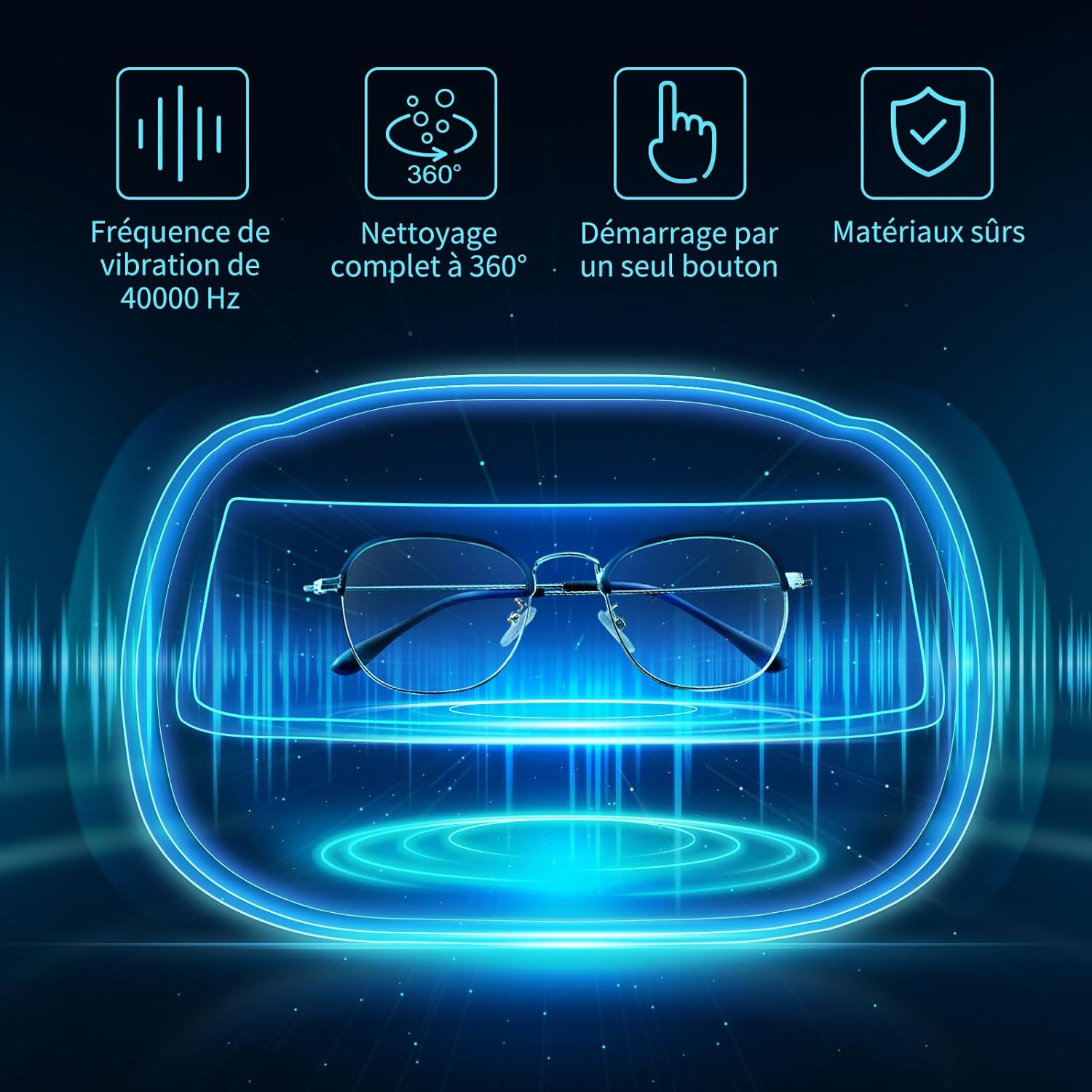 Detalle de Uten Nettoyeur à ultrasons 600 ml avec panier et support automatique (40 000 Hz) pour bijoux, lunettes, dentier