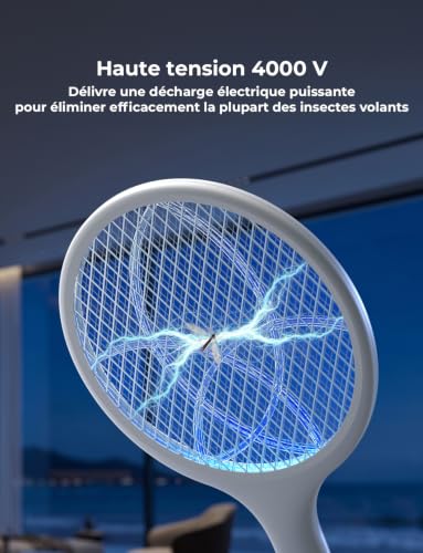 Thumbnail 1 de YISSVIC Raquette Électrique Insectes 4000 V, 1500 mAh, Base Stable, UV 365 nm – Anti-Moutiques et Anti-Mouches