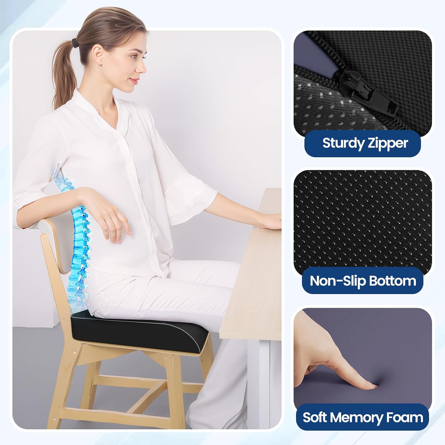 Thumbnail 2 de SweetSlubr 3-Inch Memory Foam Seat Cushion, Large Black with Washable Cover