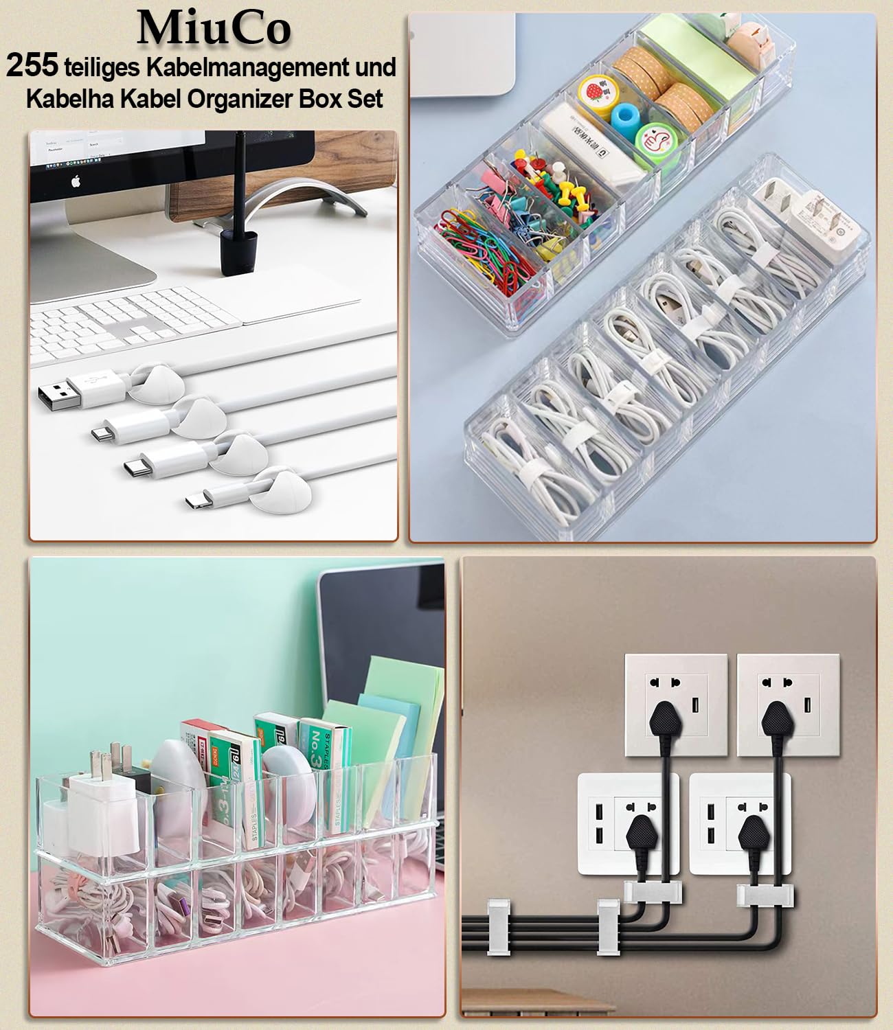 Detalle 2 de MiuCo Kabelmanagement-Set Weiß mit Kabelbox – 255 Teile