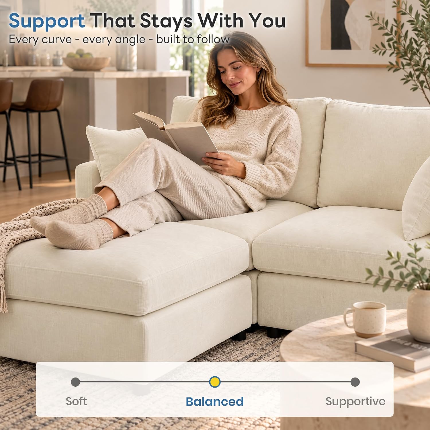 Detalle de Iroomy ZLUS-MDL006-3S+O L-Shaped Modular Sectional Sofa with Ottoman, Chenille