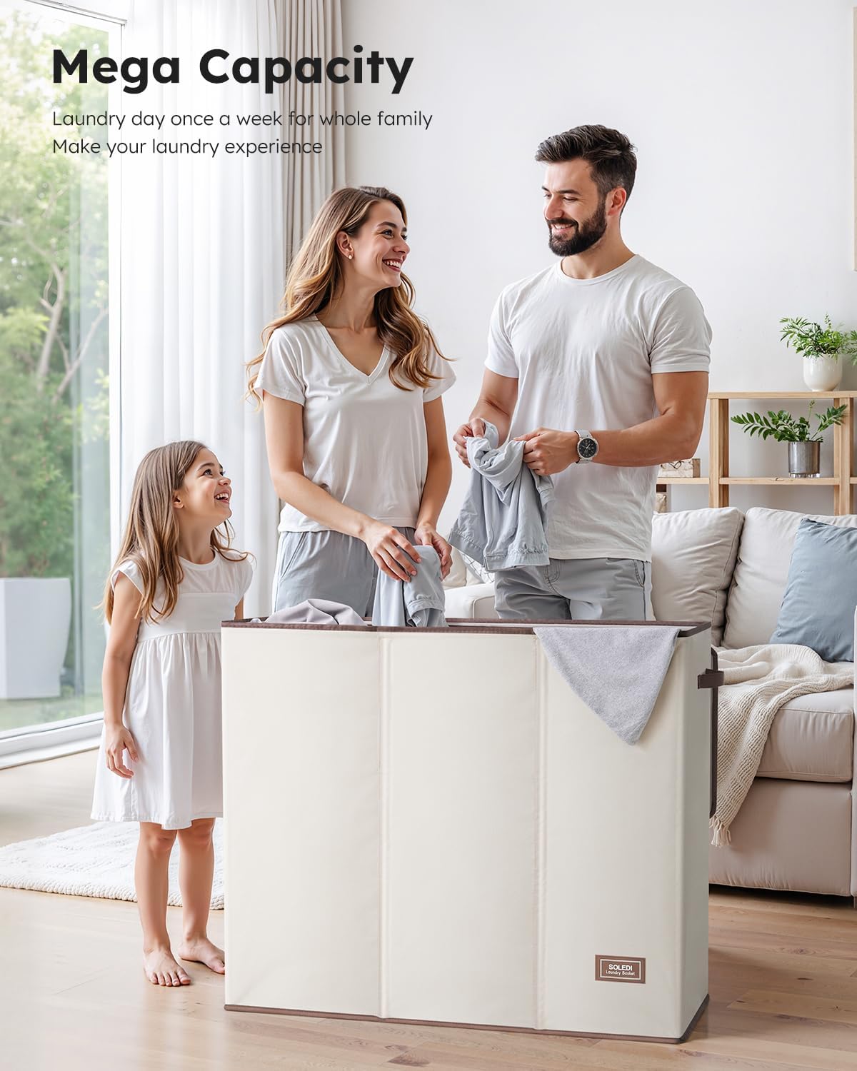 Detalle de SOLEDI Wäschekorb 180 l mit 3 Fächern