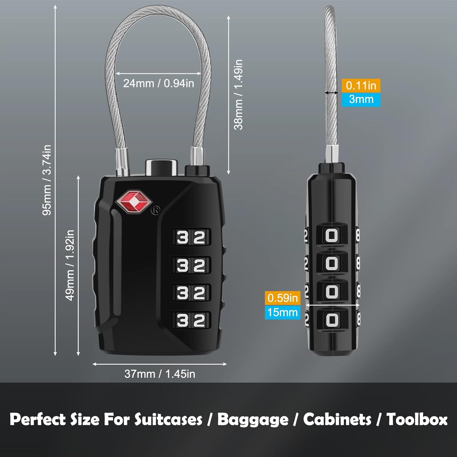 Detalle de Diyife TSA Luggage Locks – 2 Pack Long Shackle 4-Digit Code
