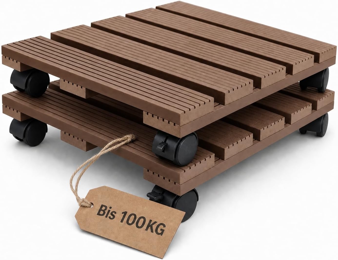 Detalle de Suusolny suu08611 WPC-plantenroller, vierkant 30 x 30 cm met 360°-wielen en rem