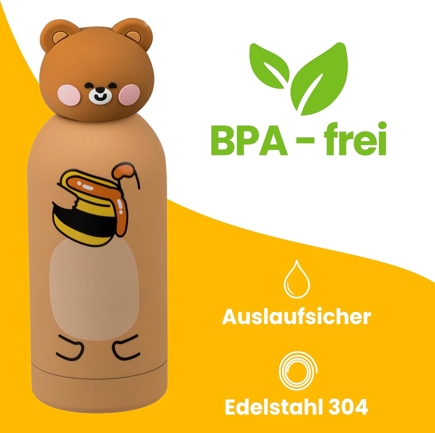 Detalle 1 de Cartomania Trinkflasche 350 ml – Edelstahl, BPA-frei, Silikondeckel, Teddy-Bär Motiv