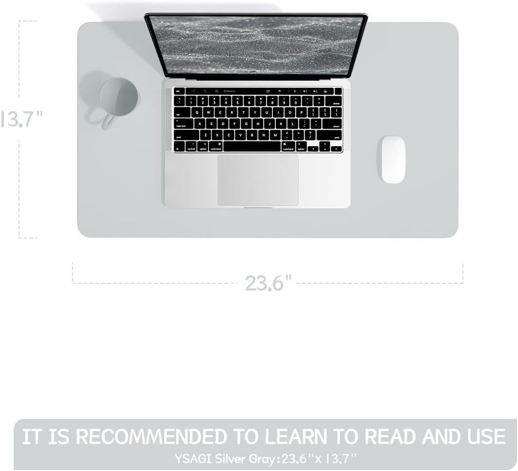 Thumbnail 6 de YSAGi Non-Slip Desk Pad (60 x 35 cm) – Waterproof PVC Leather Desk Protector & Large Mouse Pad, Silver Grey
