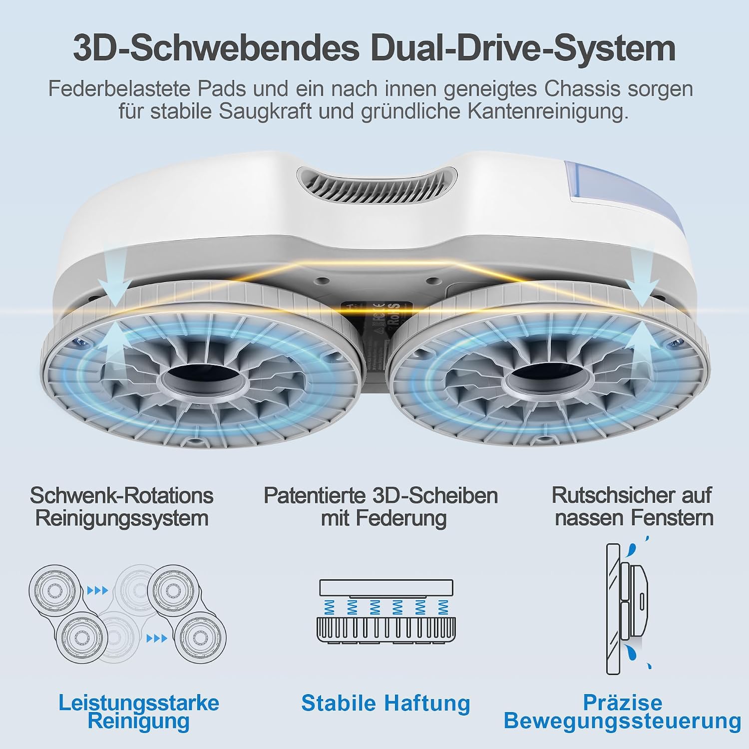 Detalle de HUTT S7 Fensterputzroboter mit aktiver Sprühfunktion – gründliche Reinigung für Fensterflächen