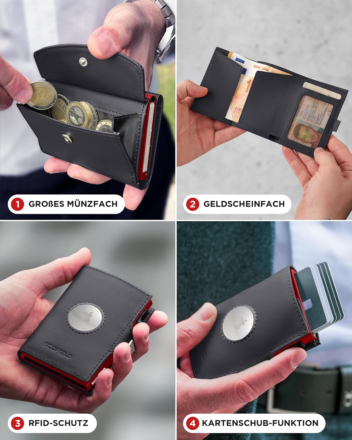 Thumbnail 1 de SF SCOFIELD Airtag Geldbörse Münzfach RFID Schutz 9-10 Karten