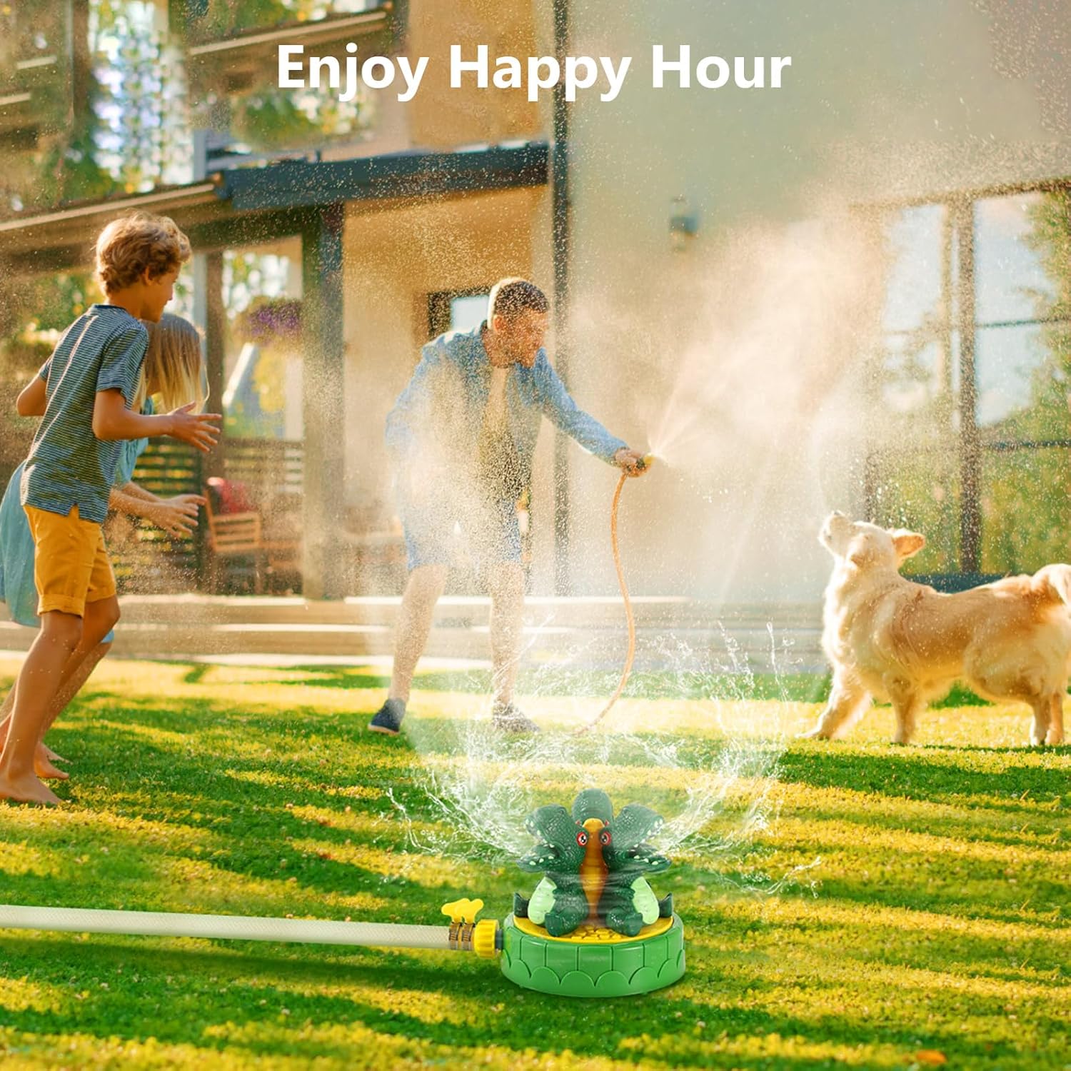 Thumbnail 5 de MoKo Dinosaur Sprinkler for Kids – 360° outdoor water spray toy with hose clamps, green