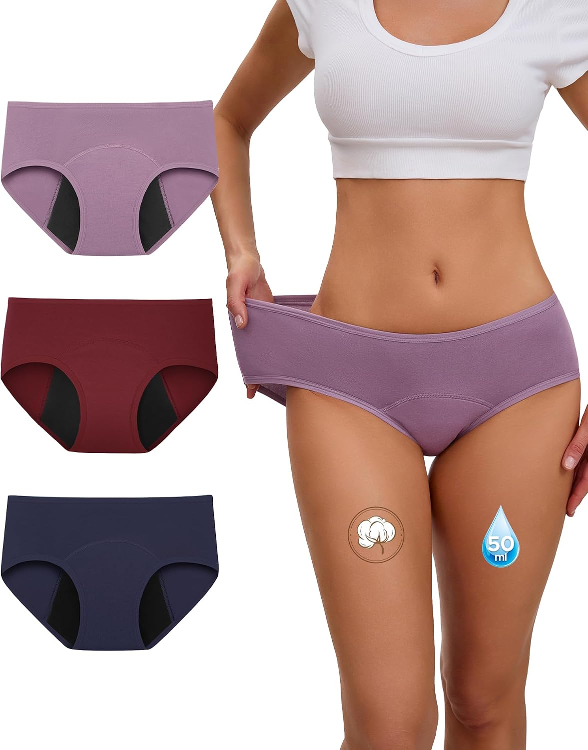 Detalle de INNERSY Period Pants for Women Heavy Flow – Pack of 3 Leak-Proof Hipster Underwear