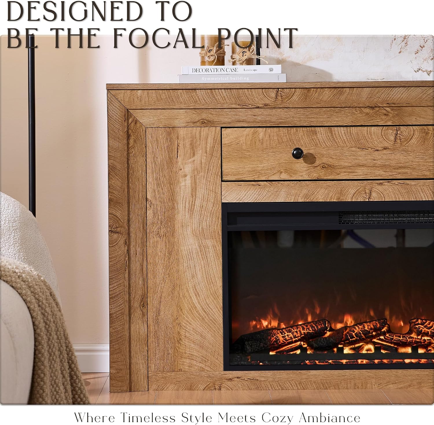 Thumbnail 2 de ACCOHOHO LM156-60FP36WL Electric Fireplace TV Stand, 60-Inch Mantel