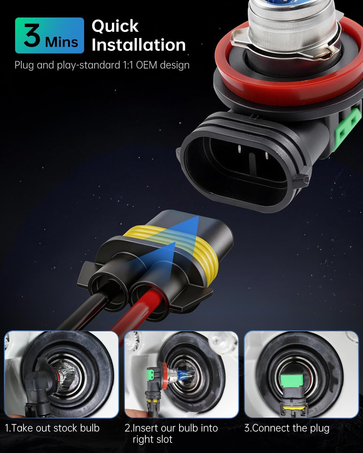 Thumbnail 5 de littlelucky H11 Halogen Bulbs — 3800K Warm White, 4000 LM, 12V/55W, 2-Pack Plug & Play