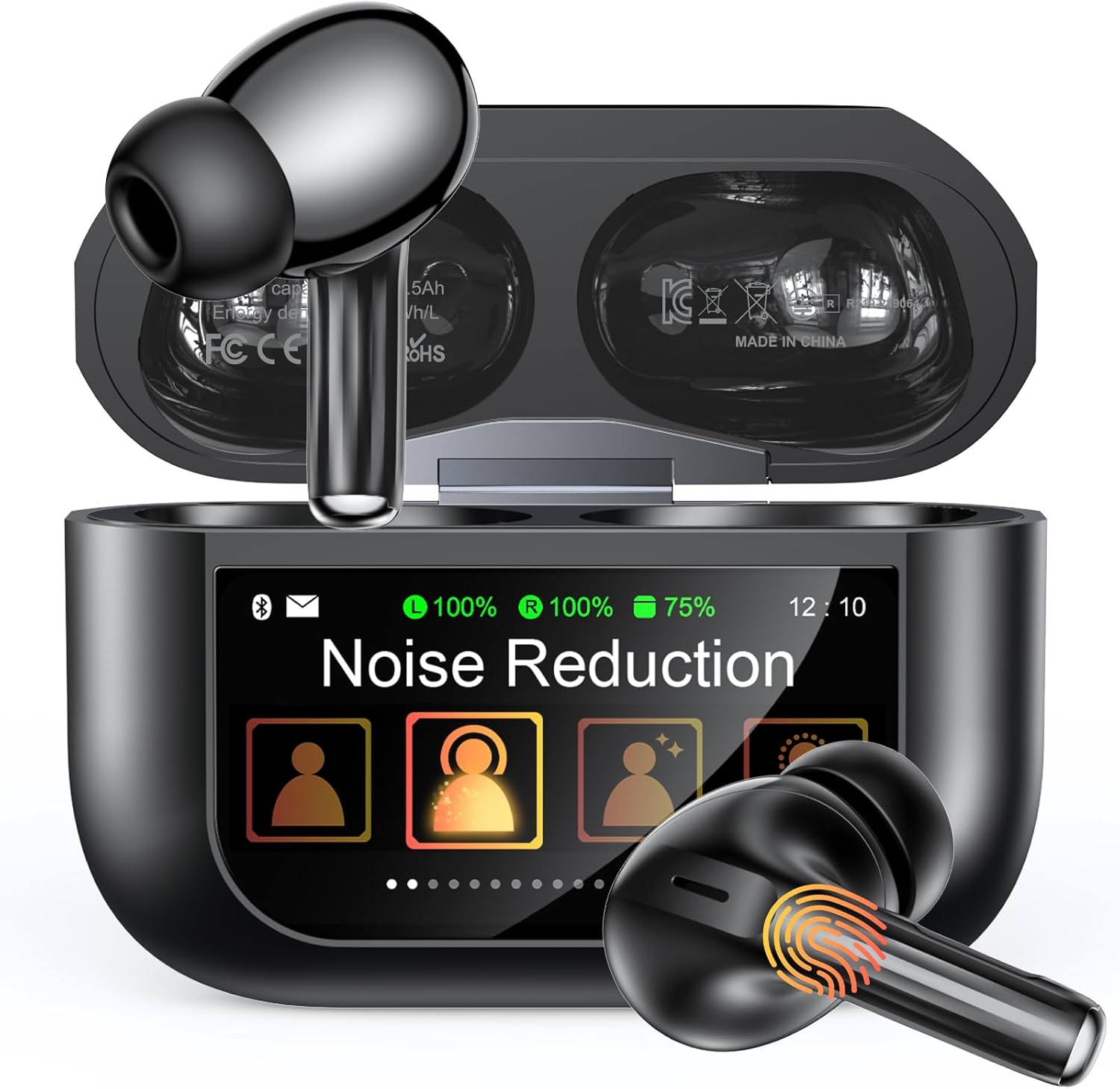 Detalle de ZZU Wireless Earbuds with Smart Touchscreen Case – Bluetooth 5.4, ENC Calls, ANC Noise Cancellation and 48-Hour Battery