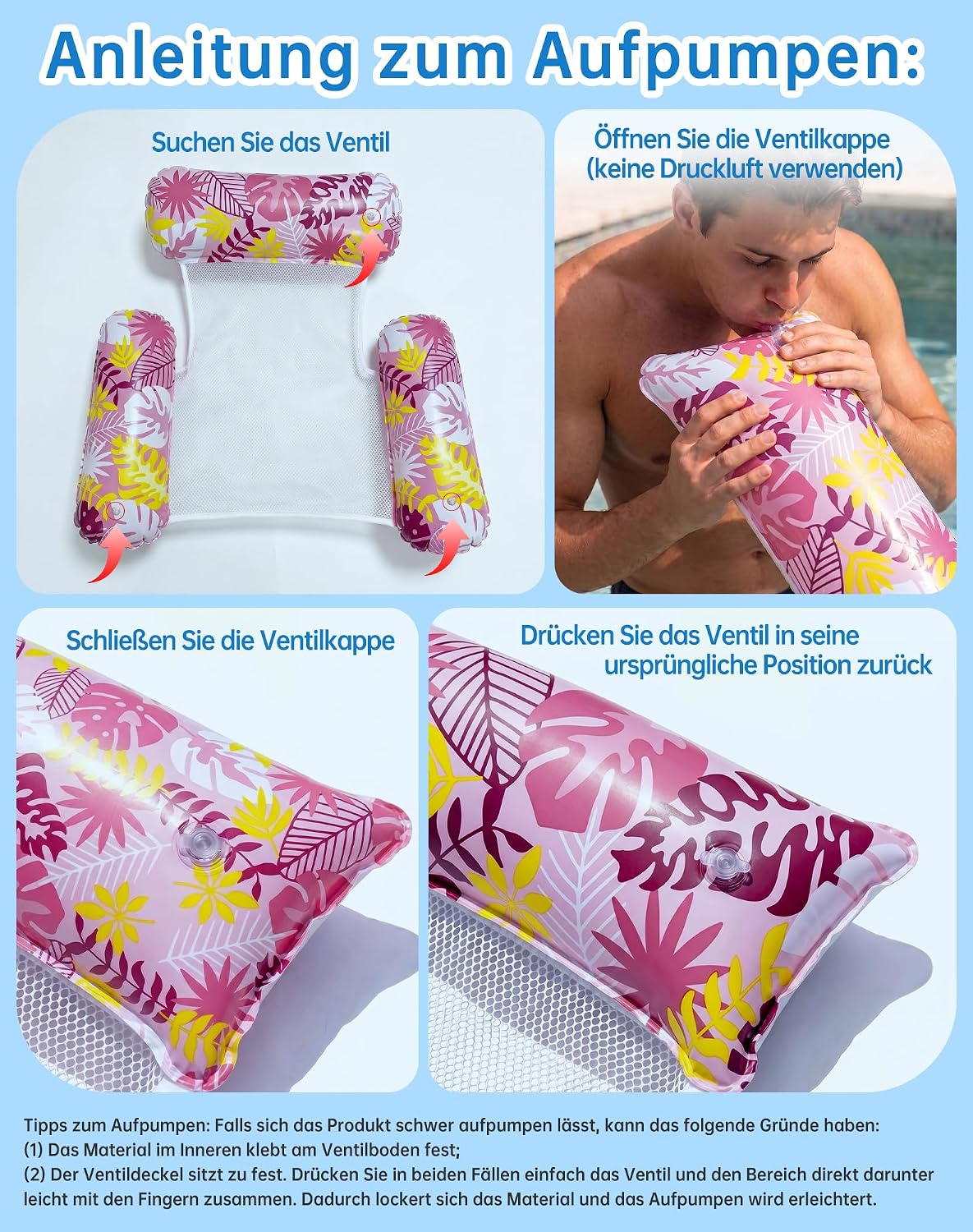 Detalle 2 de Wincany Luftmatratze Pool mit Kippsicherem 3-Röhren-Design – 4-in-1 Aufblasbare Schwimmliege für Sommer, Strand und Urlaub
