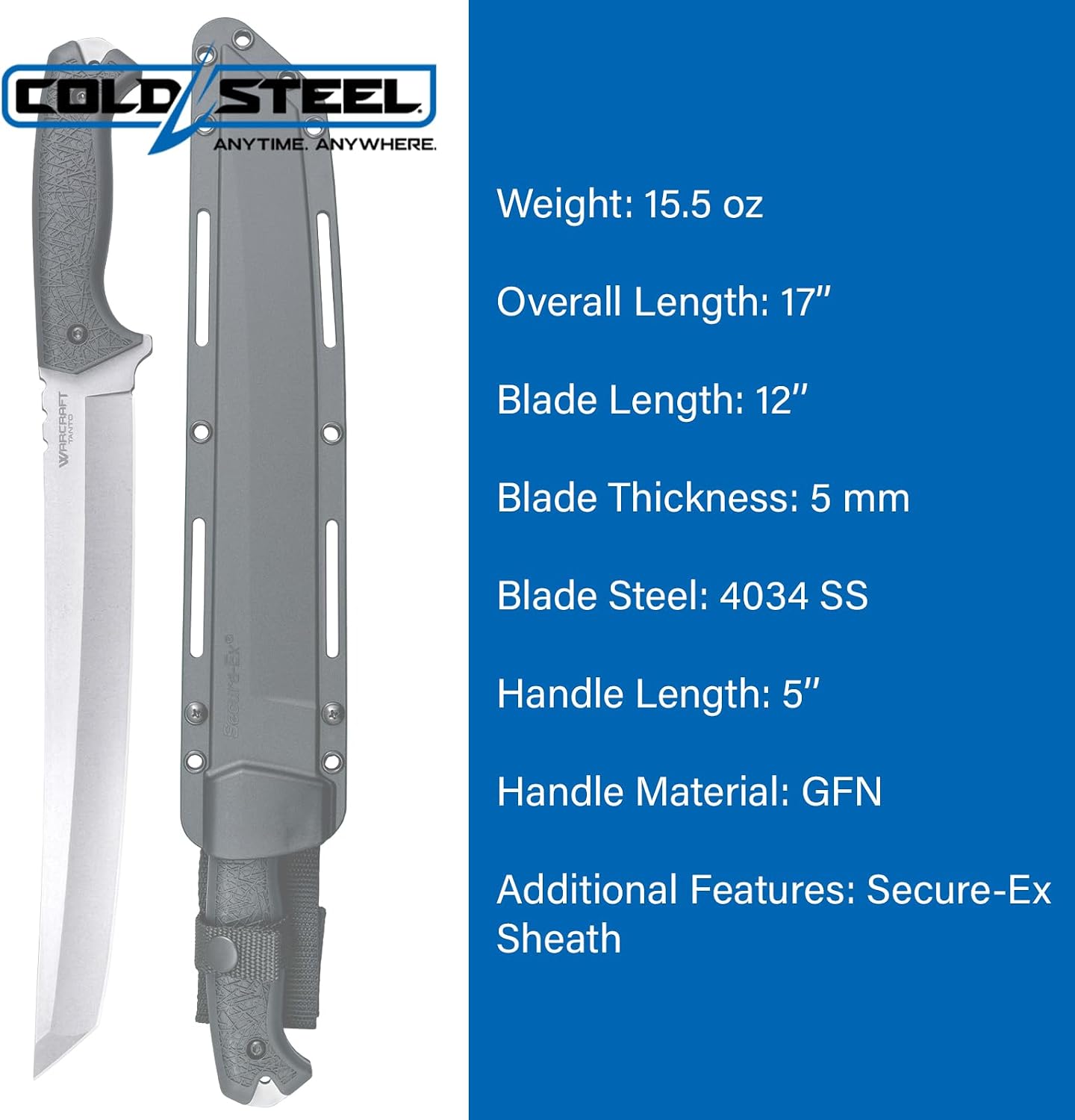 Detalle 1 de Cold Steel Fixed-Blade Tanto Knife 4034 Stainless Steel