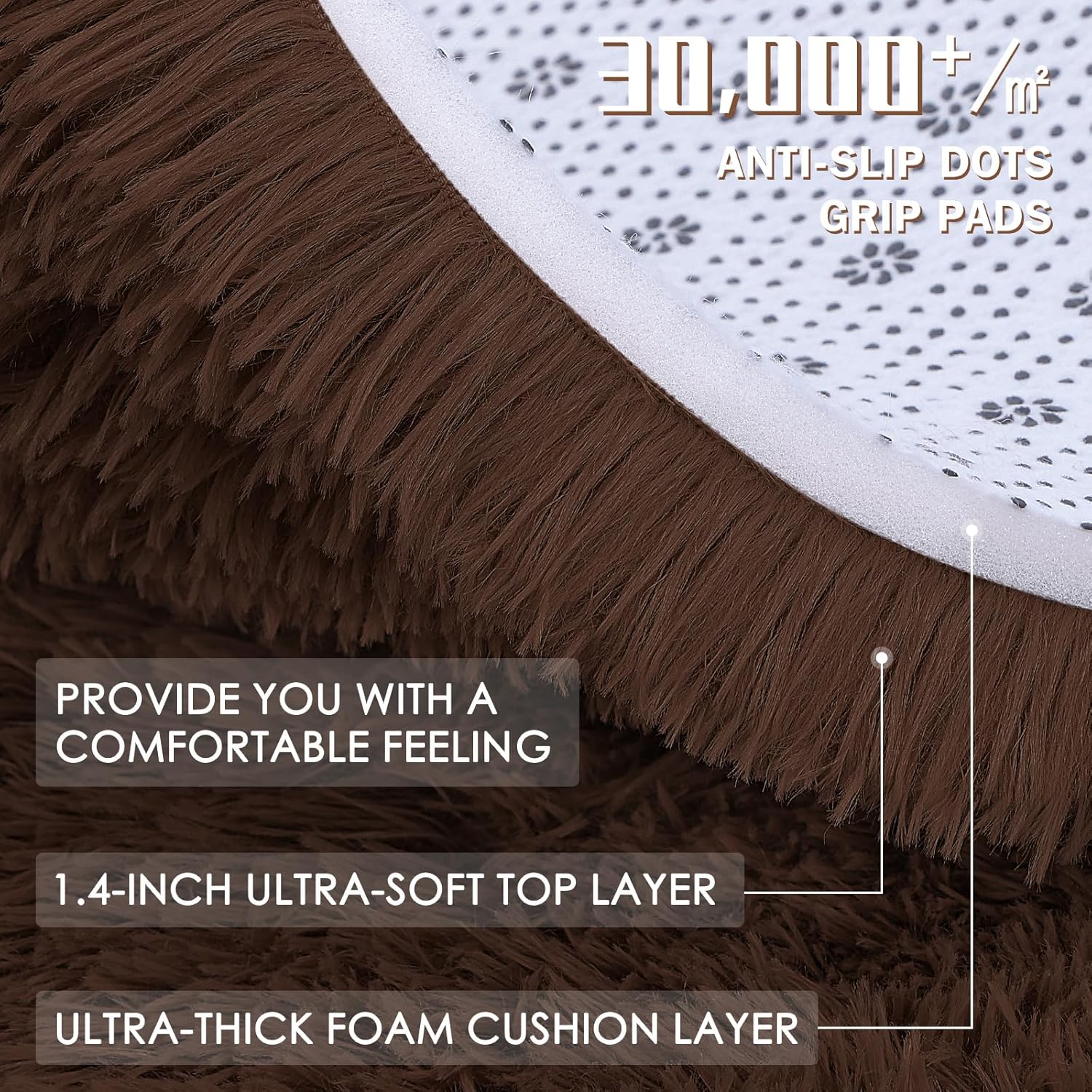 Thumbnail 3 de Homaxy Fluffy Shaggy Round Rug 160 cm – Coffee, Non-Slip, Machine Washable