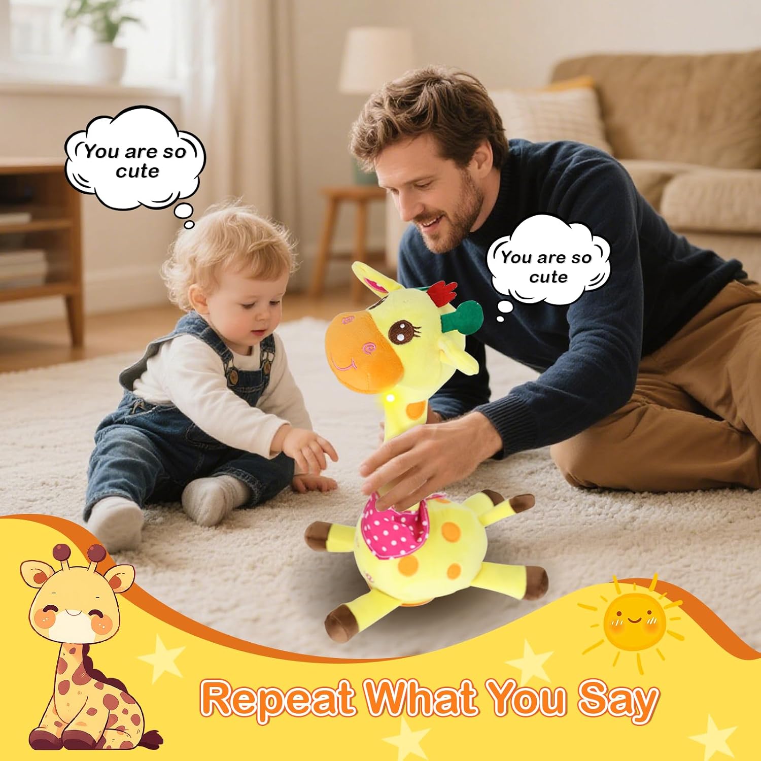 Thumbnail 2 de Hunfur Talking Dancing Giraffe Baby Toy (3–18 Months) — Singing, Recording & Glowing Light