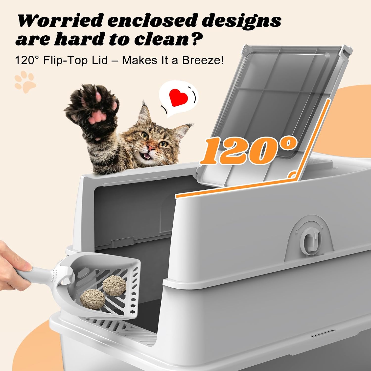 Thumbnail 3 de FURTIME XXL Stainless Steel Cat Litter Tray with Lid (3-in-1): Enclosed, High-Sided 58x38x38 cm for Large Cats