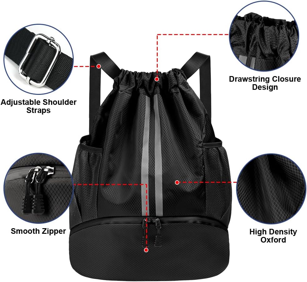 Detalle de Flintronic Sac à Cordon de Sport Étanche et Pliable avec Compartiment à Chaussures – 20 L