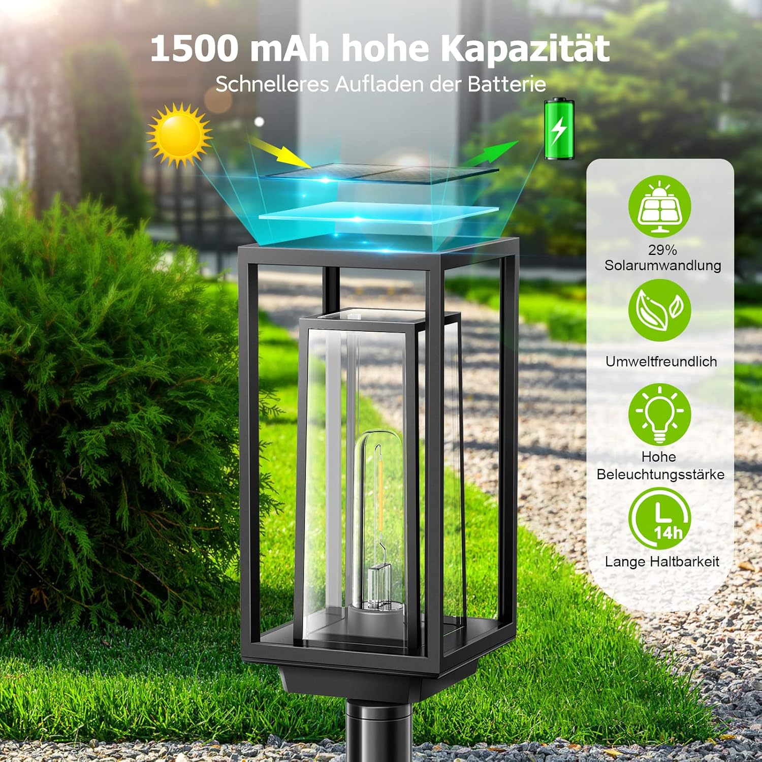 Thumbnail 4 de PUAIDA Solarlampen für den Außenbereich (2er-Set) – moderne Gartenleuchten mit warmweißem Licht, IP65