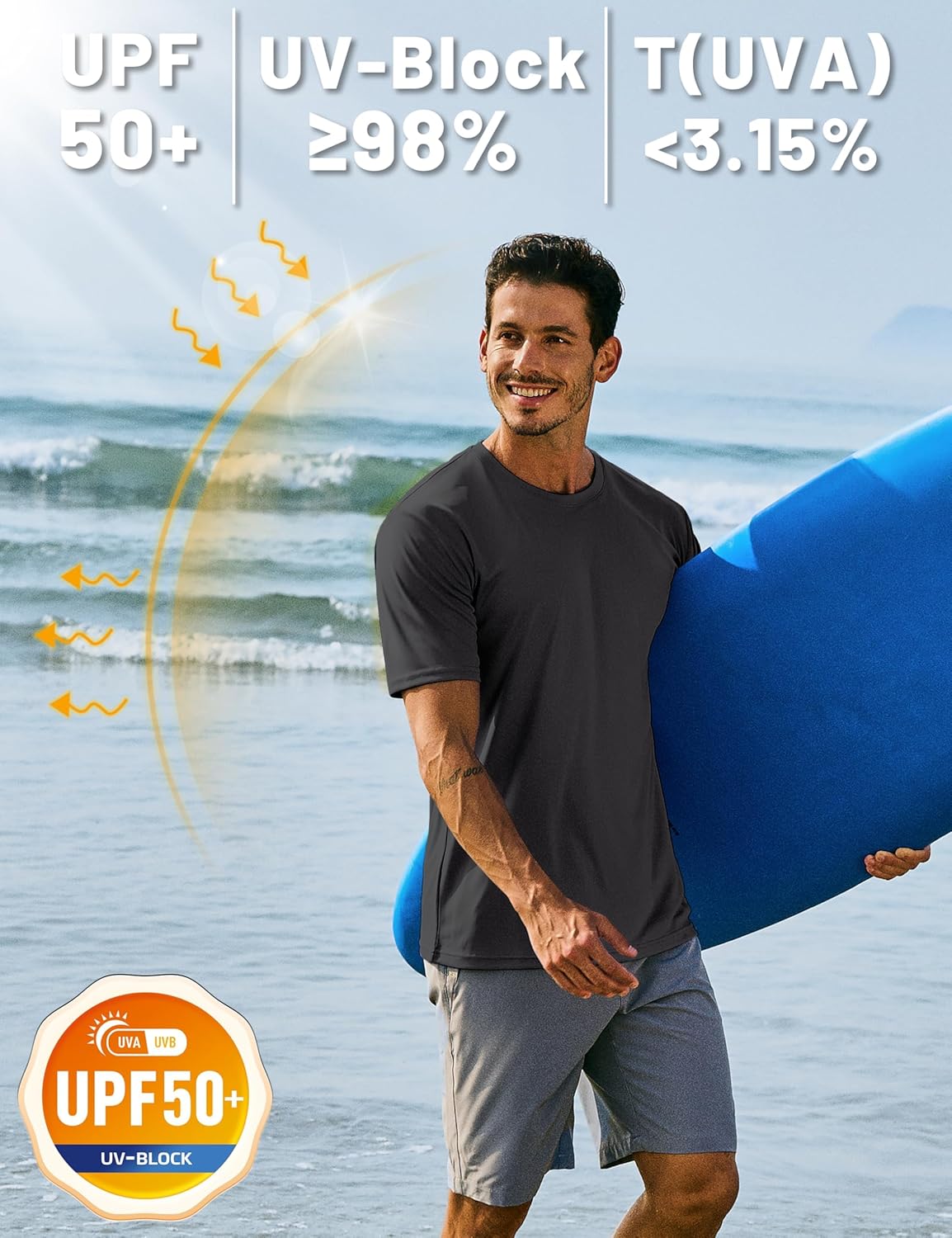Thumbnail 2 de TACVASEN Herren UV-Schutz T‑Shirt UPF 50+ (Kurzarm) für Schwimmen, Surfen & mehr