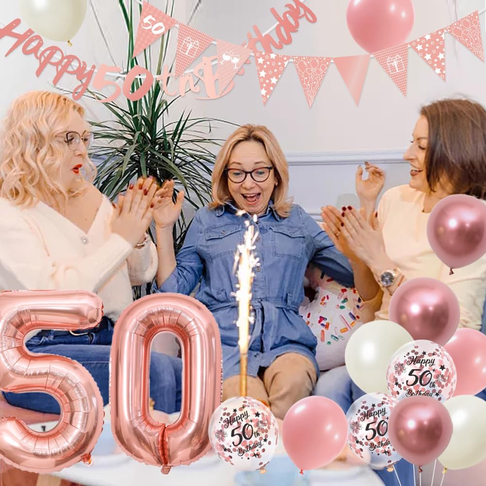 Thumbnail 6 de 50th Birthday Decorations Retro Pink & Rose Gold Double Digits Set (50th Pink Birthday Set)