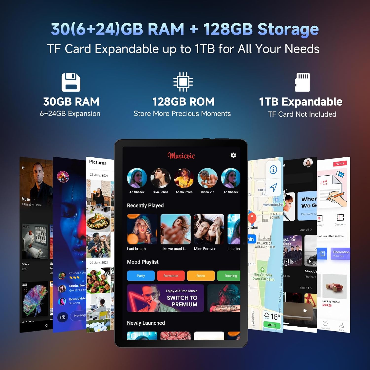 Thumbnail 3 de Ainmel 11.5 inch Android Tablet with 30GB RAM, 128GB ROM, 1TB Expandable, 2K Display and Android 15