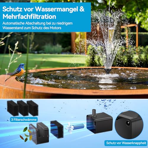 Detalle de POPOSOAP 8W Solar Springbrunnen für außen mit 3600mAh Akku-Backup