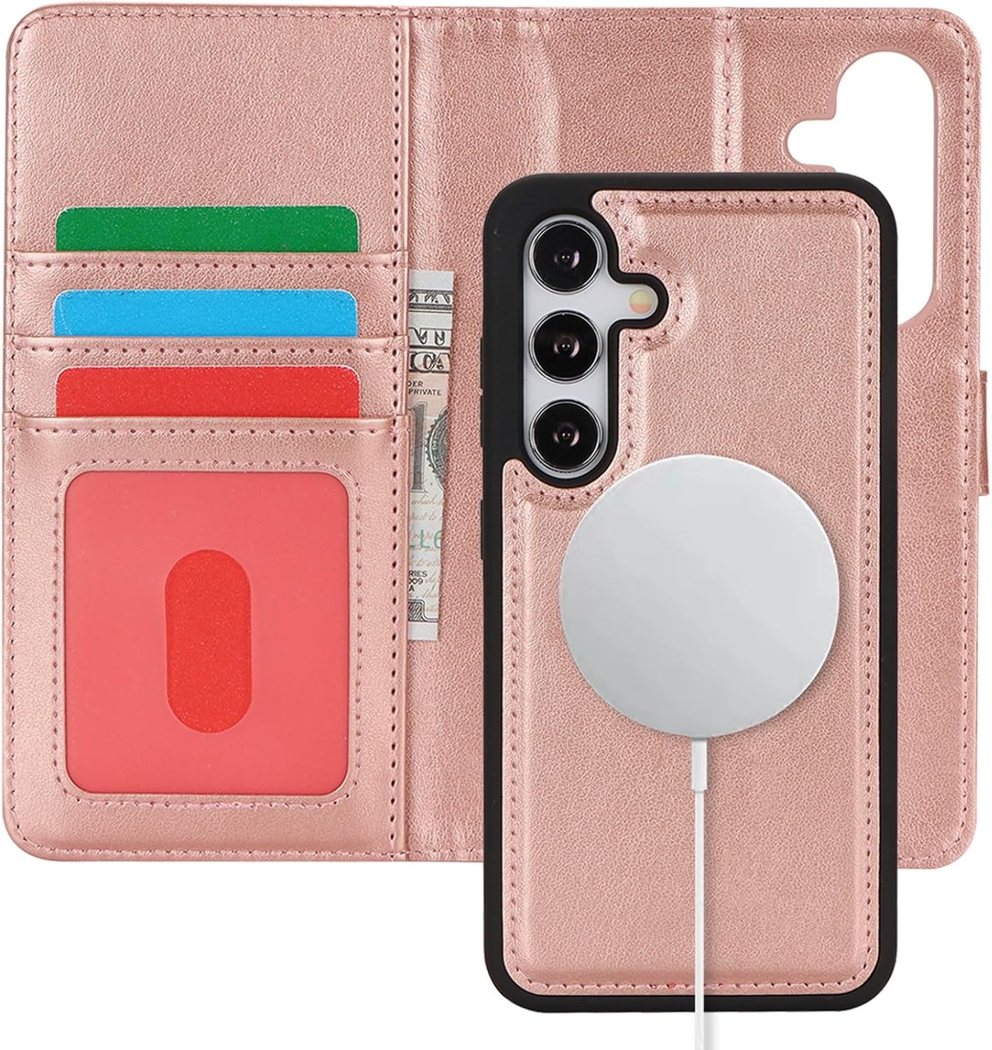 Detalle de Zouzt Case for Samsung Galaxy S24: Detachable 2-in-1 Wallet Magnetic Case in Rose Gold