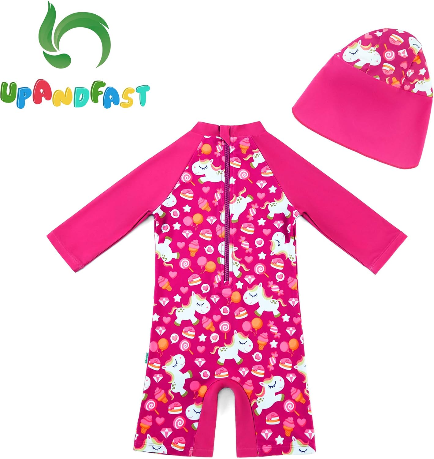 Detalle de upandfast Baby Girl One Piece Swimwear with Sun Hat – UPF 50+ Protection