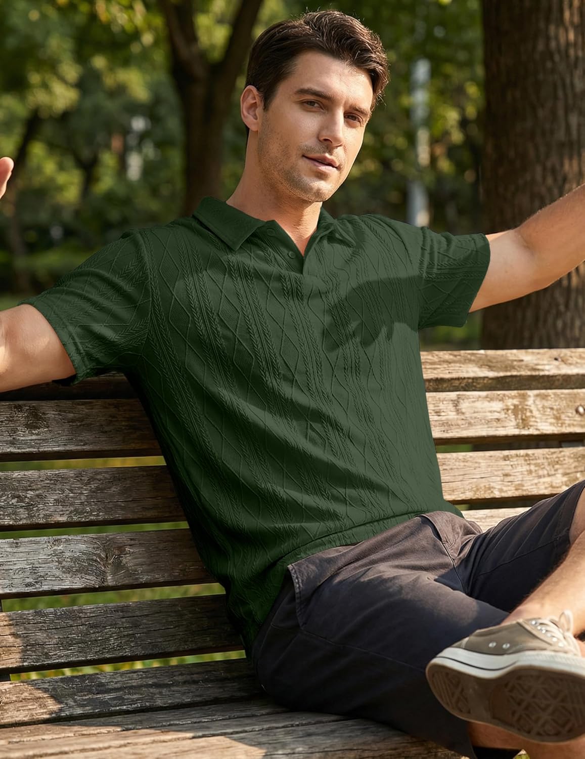 Thumbnail 6 de JMIERR Men’s Polo Shirt with Textured Knit and Button Closure
