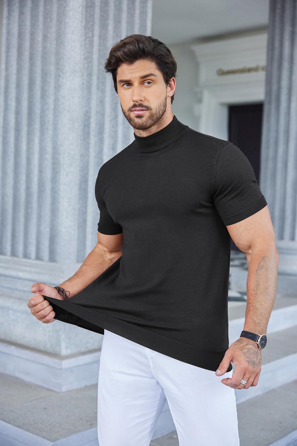 Thumbnail 2 de COOFANDY Maglietta da Uomo con Colletto Alto – Slim Fit a Maniche Corte