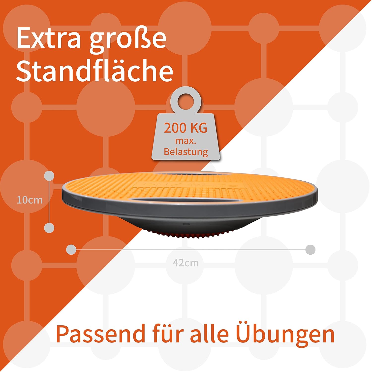 Detalle de DH FitLife Balance Board – Großes Wackelbrett mit Griffen, Ø 42 cm, max. 200 kg