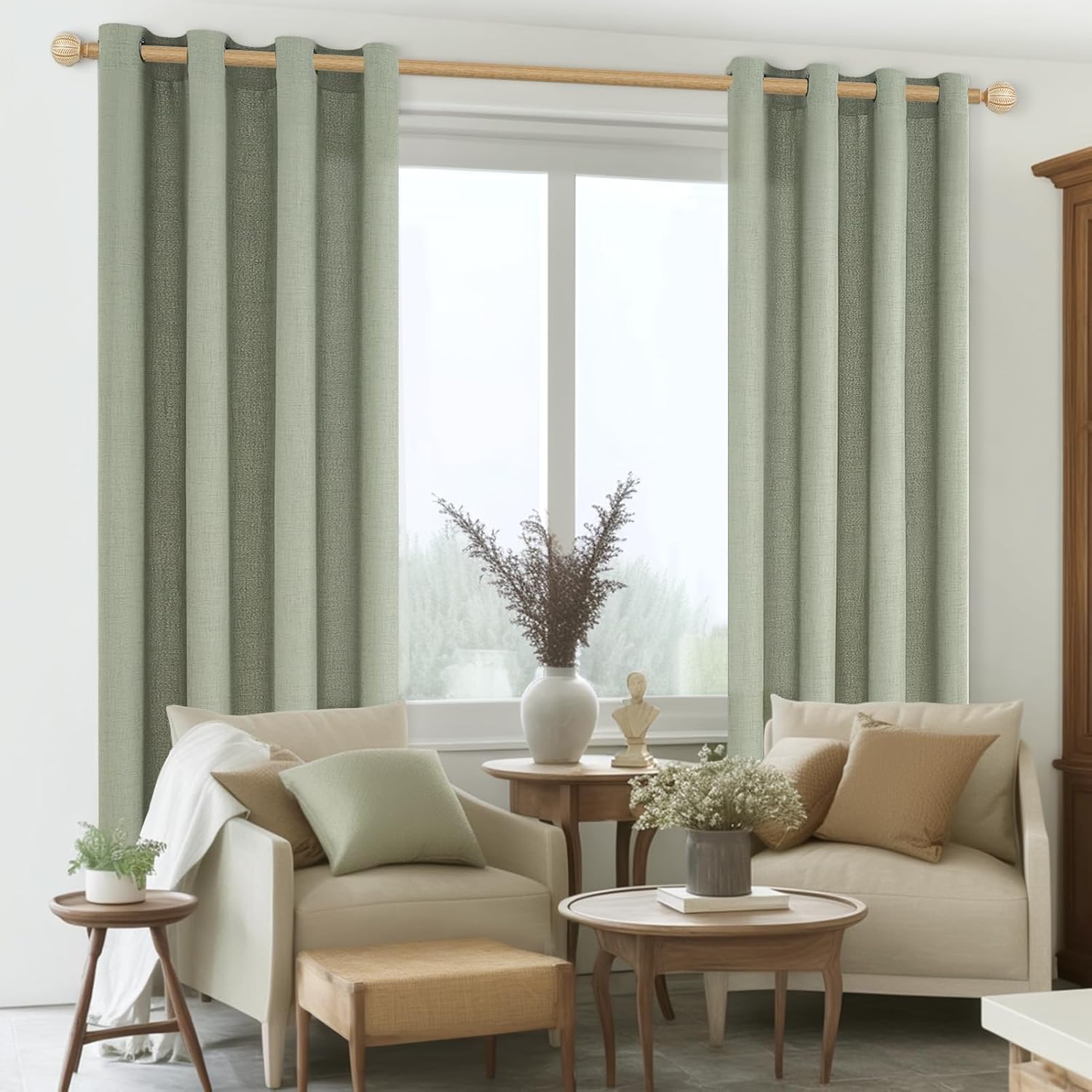 Detalle 2 de CUTEWIND Gardinen Leinen Salbeigrün Halbtransparent 300×240 cm