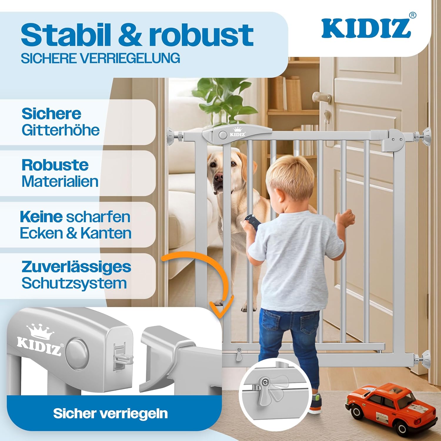 Thumbnail 5 de KIDIZ Treppenschutzgitter ohne Bohren, verstellbar 81–87 cm, 75 cm hoch, Türschutz & Absperrgitter (grau)