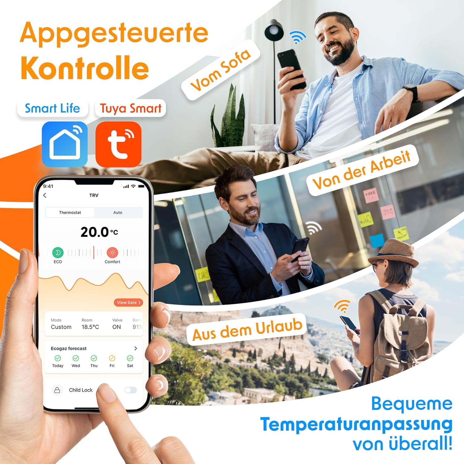 Thumbnail 2 de KESSER® WLAN Heizkörperthermostat WiFi mit App, Alexa & Google Assistant – mit 6 Ventil-Adaptern