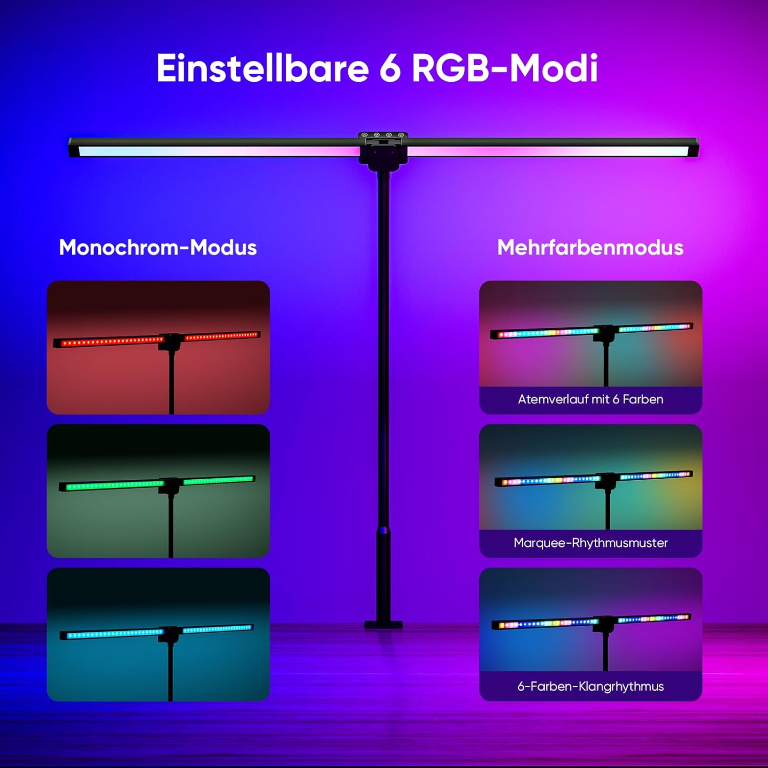 Thumbnail 3 de vatato Doppelkopf LED-Schreibtischlampe mit RGB, 24 W und Fernbedienung (Klemmleuchte, dimmbar, 2700–6500 K)