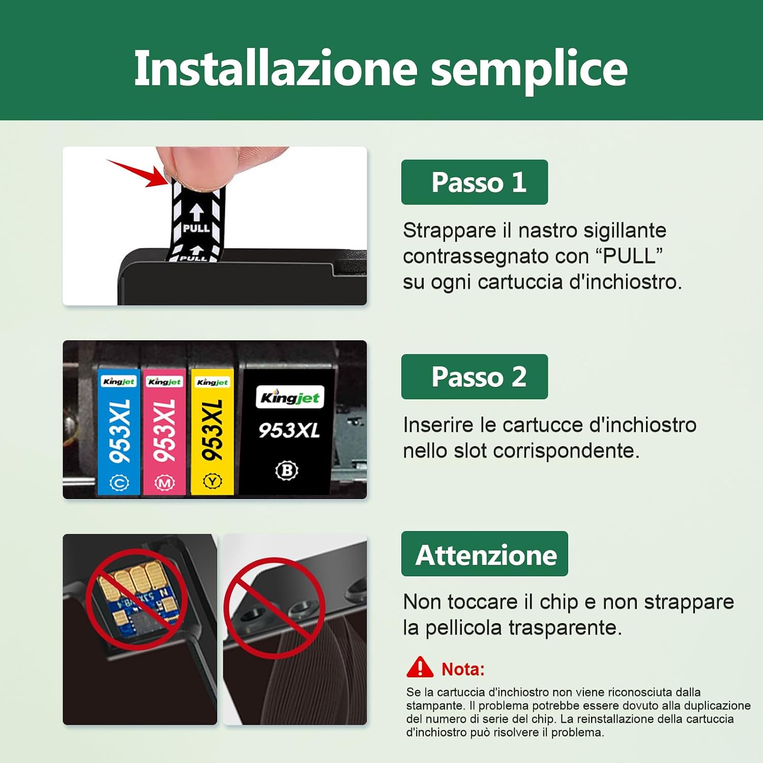 Detalle de Kingjet 953XL Multipack: cartucce d'inchiostro compatibili per HP Officejet Pro (Nero, Ciano, Magenta, Giallo) – 4 pezzi