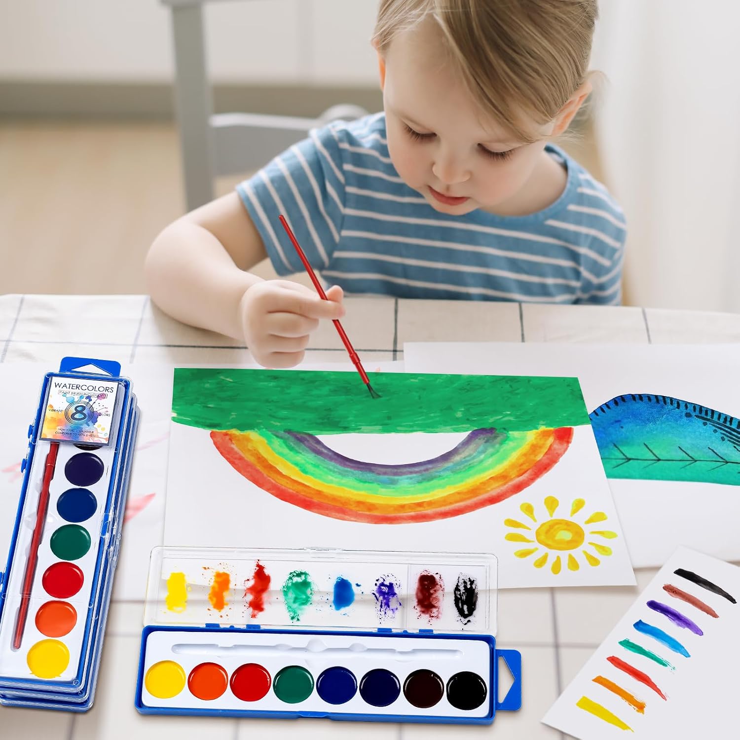 Detalle de 36-Pack Watercolor Paint Set with Brush – 8 Colors, Washable and Kid-Safe