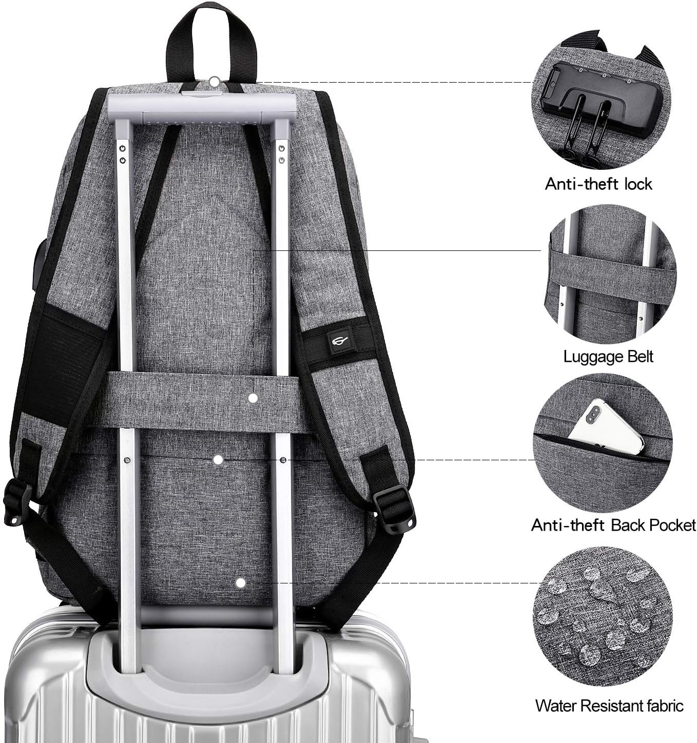 Thumbnail 5 de WENIG Laptop-Rucksack Herren mit Anti-Diebstahl & USB-Ladeanschluss für 15,6 Zoll – Business & Reisen