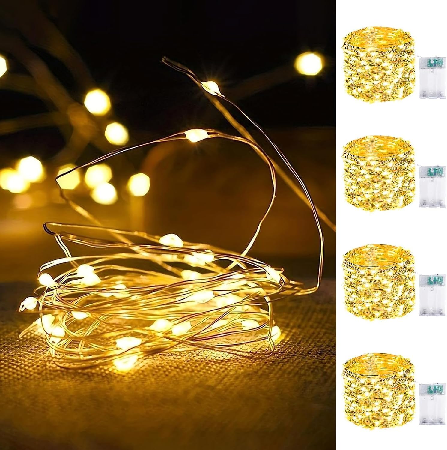 Detalle de EXF YHY-BO50LED Fairy String Lights, 4-Pack, 16 ft, Warm White LEDs