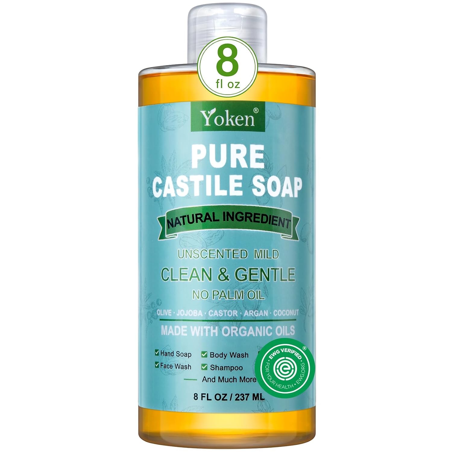 Detalle de Yoken Pure Castile Liquid Soap, 8 oz Unscented with Organic Oils