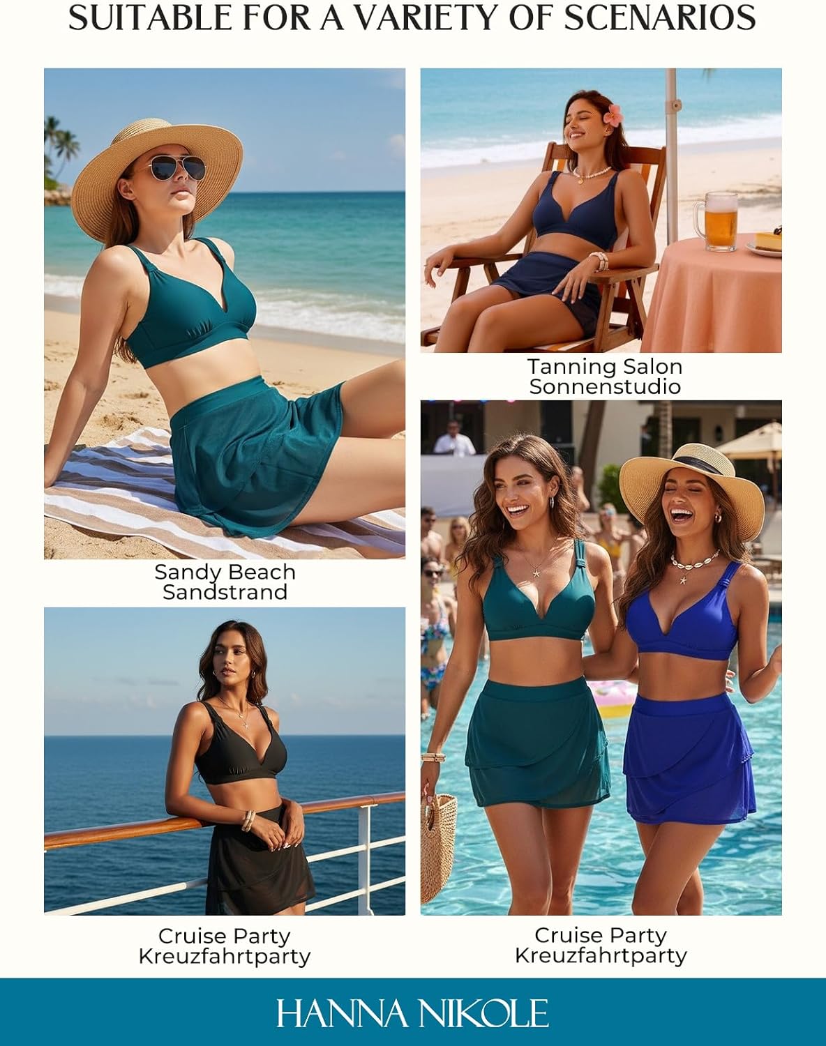 Thumbnail 5 de Hanna Nikole Bikini Damen Set – Push-up Top, Bauchweg Rock und Mesh-Detail
